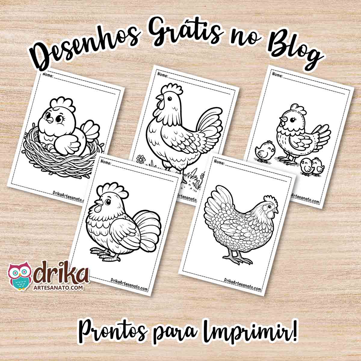 Desenhos de Galinha para Colorir Grátis em PDF