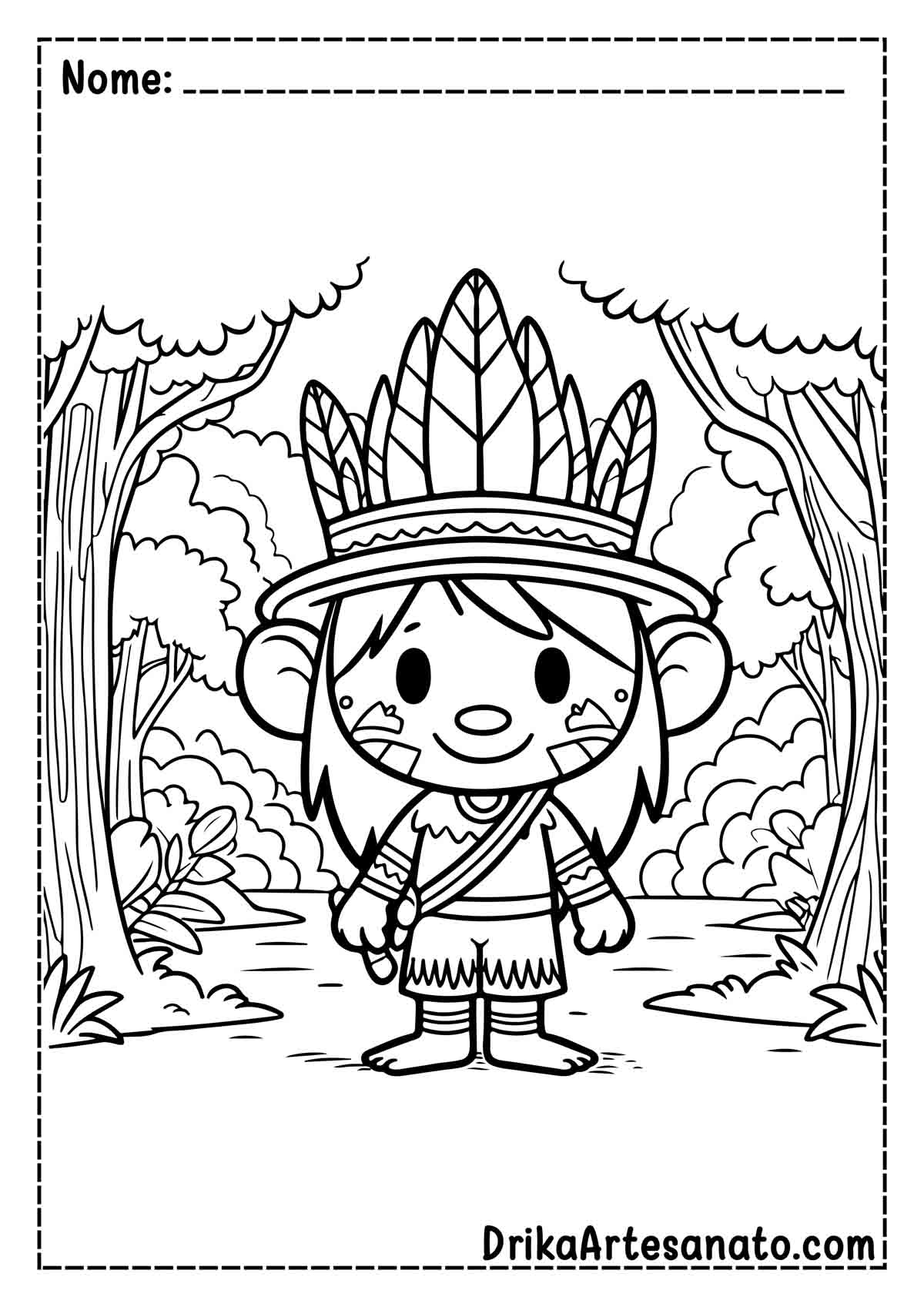 Desenho de Índio na Floresta para Colorir