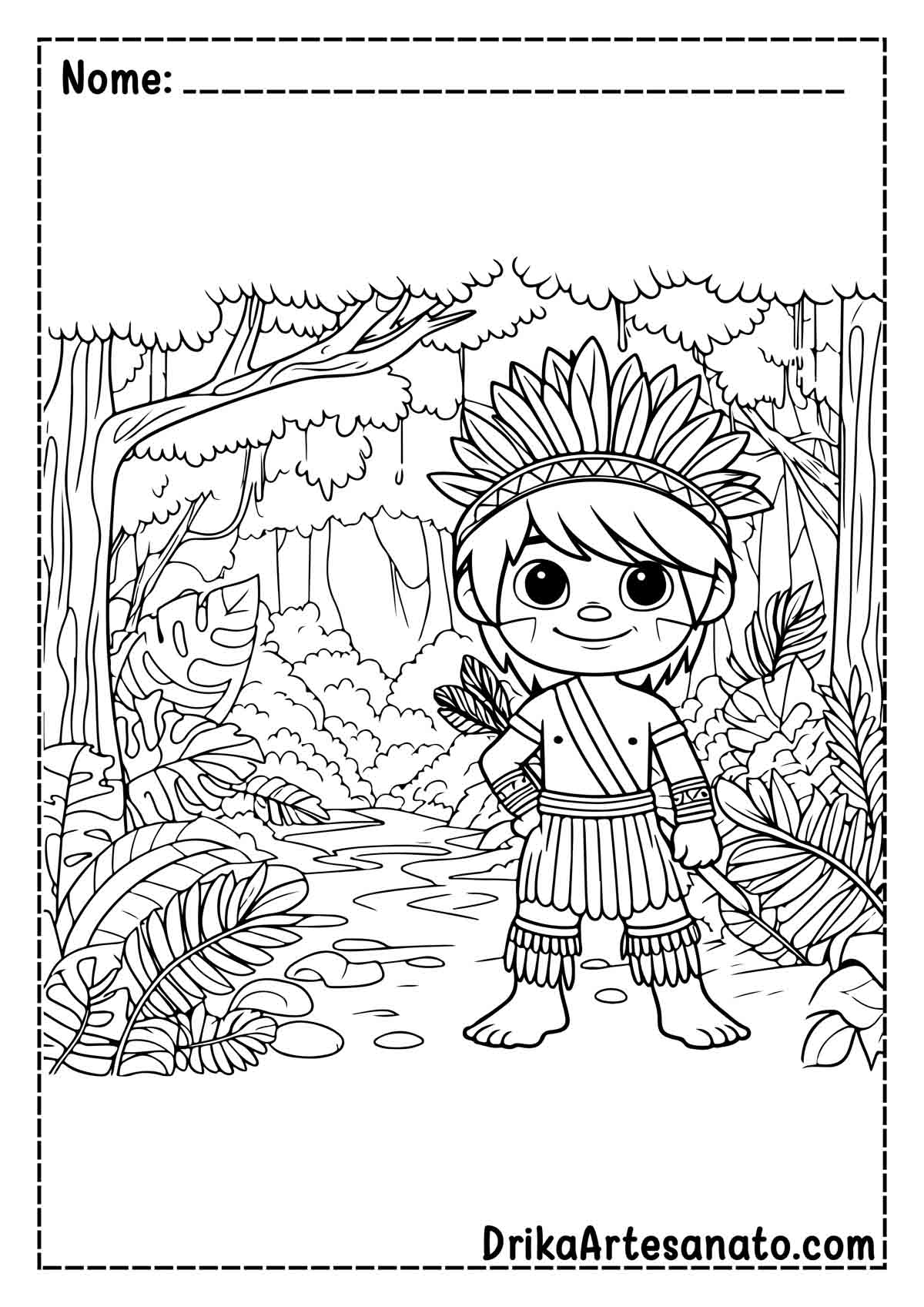 Desenho de Índio Infantil para Colorir e Imprimir