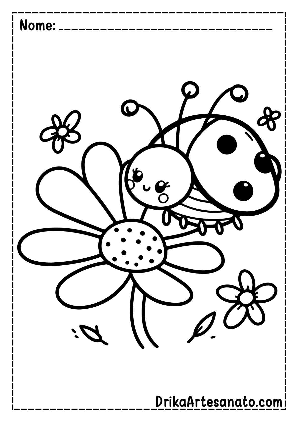 Desenho de Joaninha com Flor para Colorir