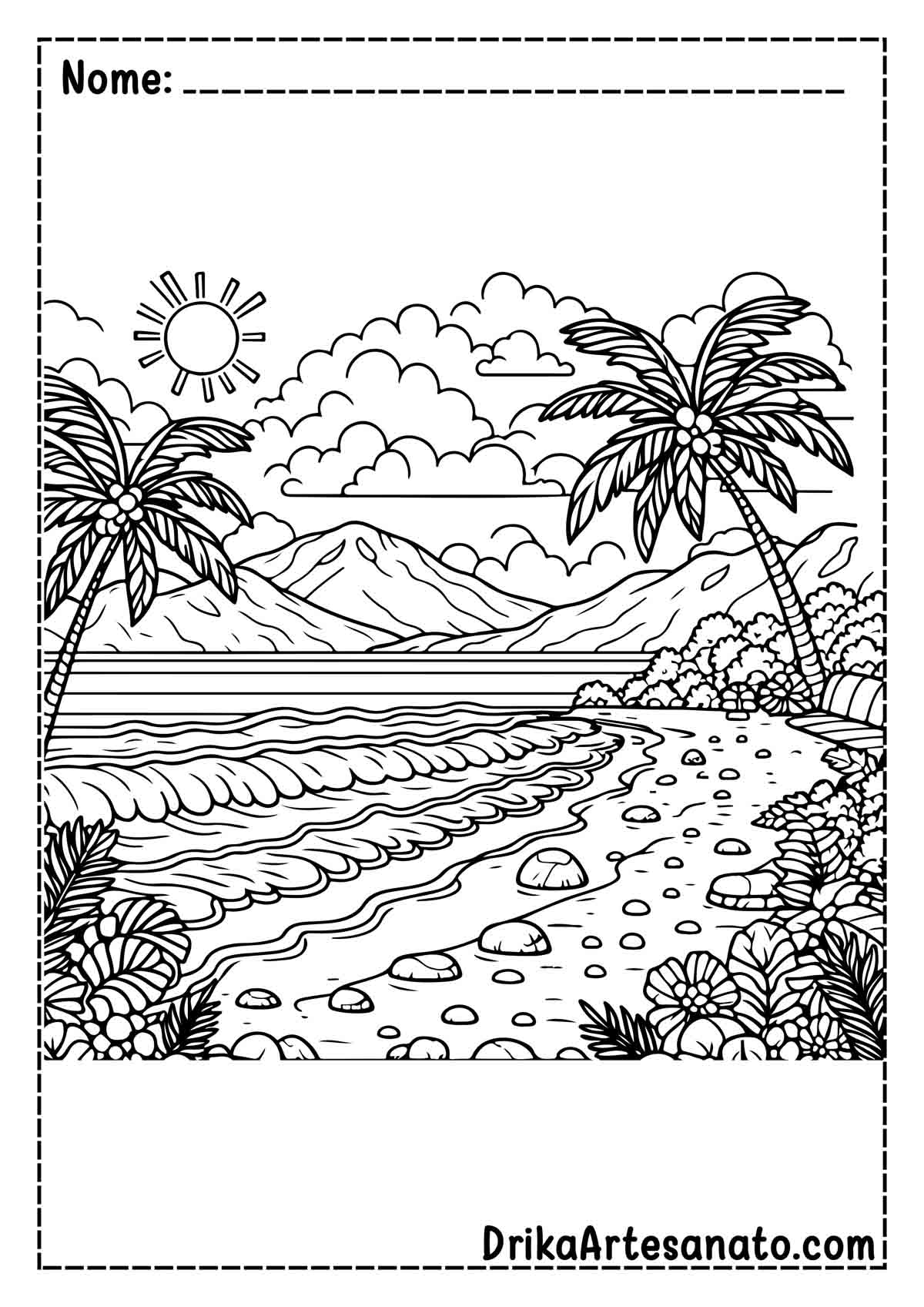 Desenho de Praia Realista para Pintar