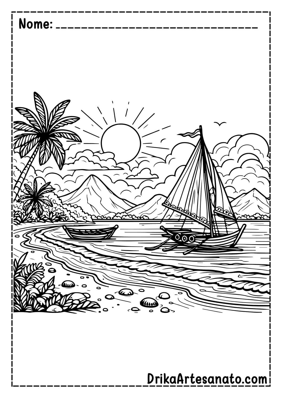 Desenho de Praia Realista para Colorir e Imprimir