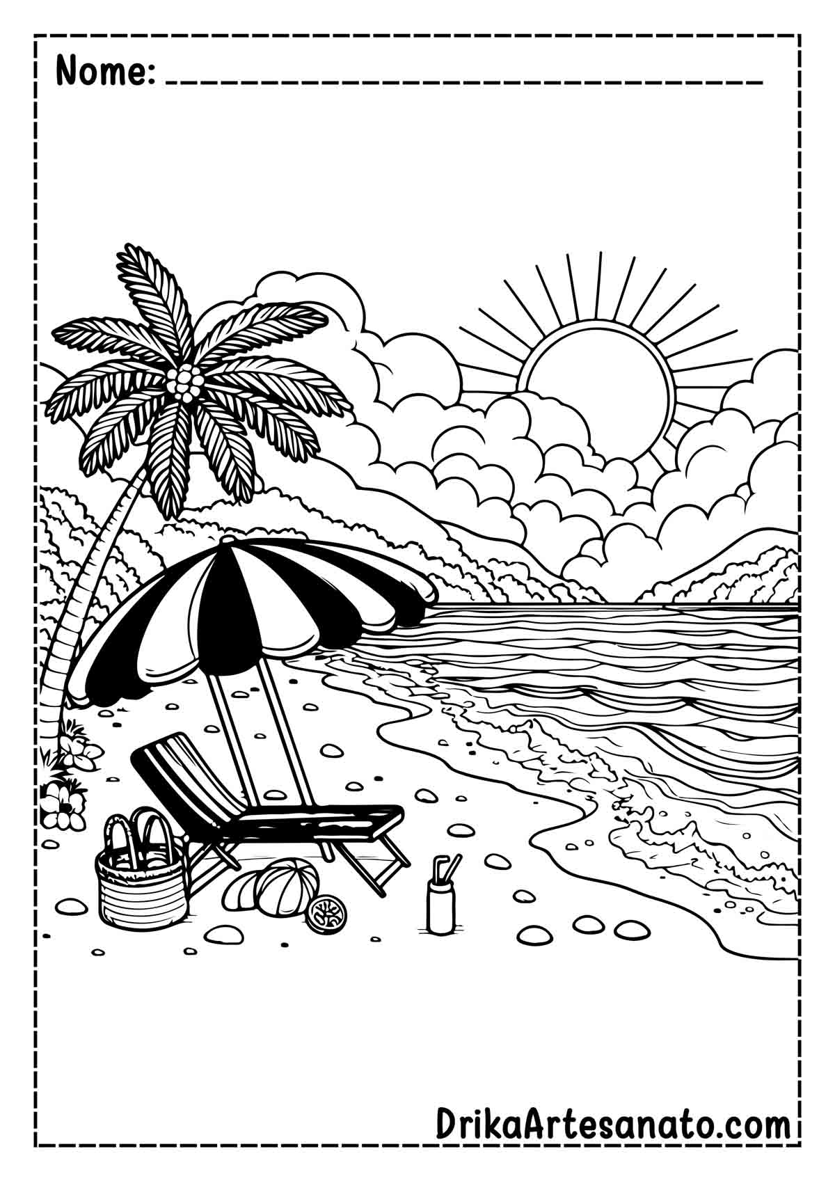 Desenho de Praia Fácil para Colorir 