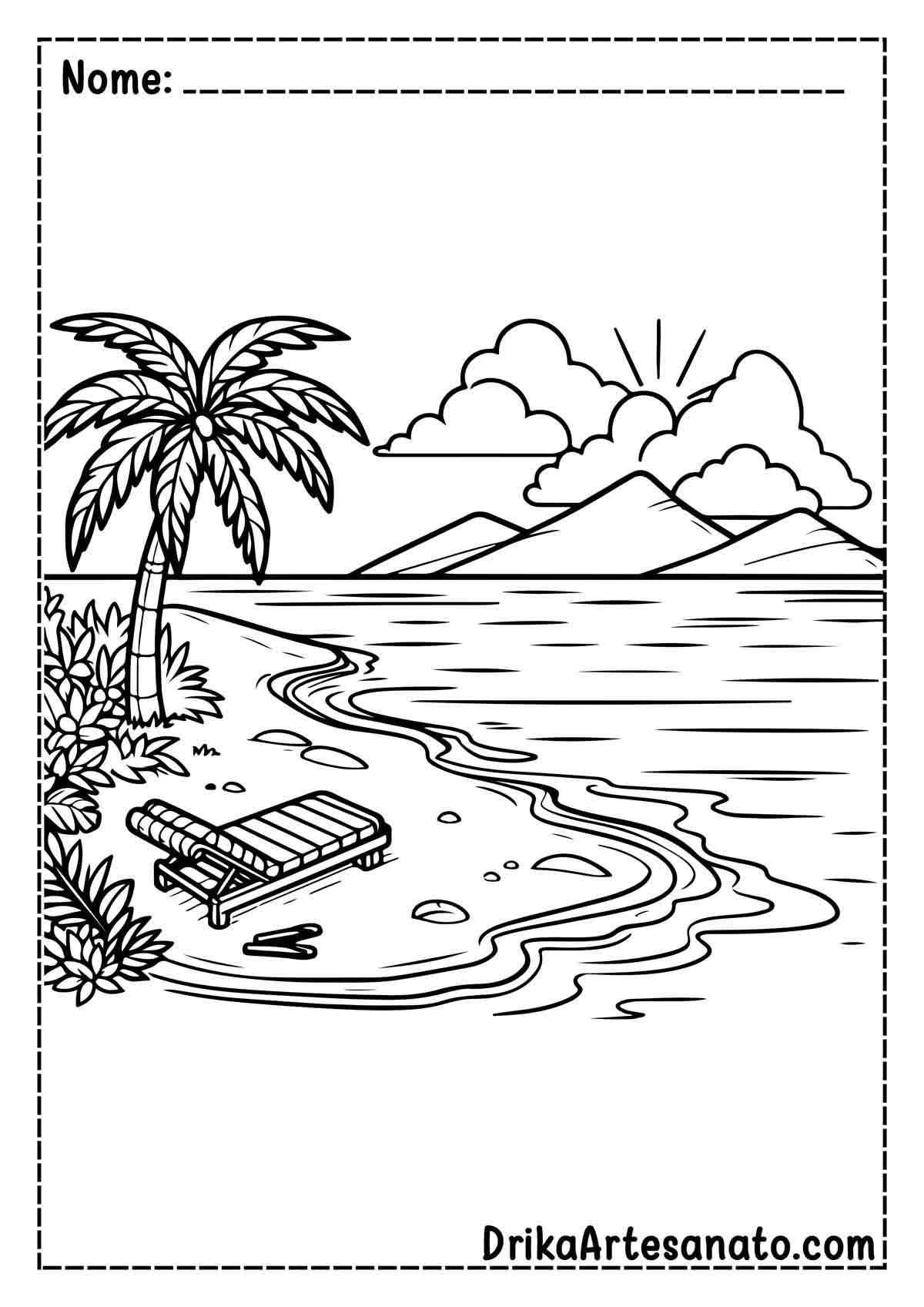 Desenho de Praia Fácil para Colorir