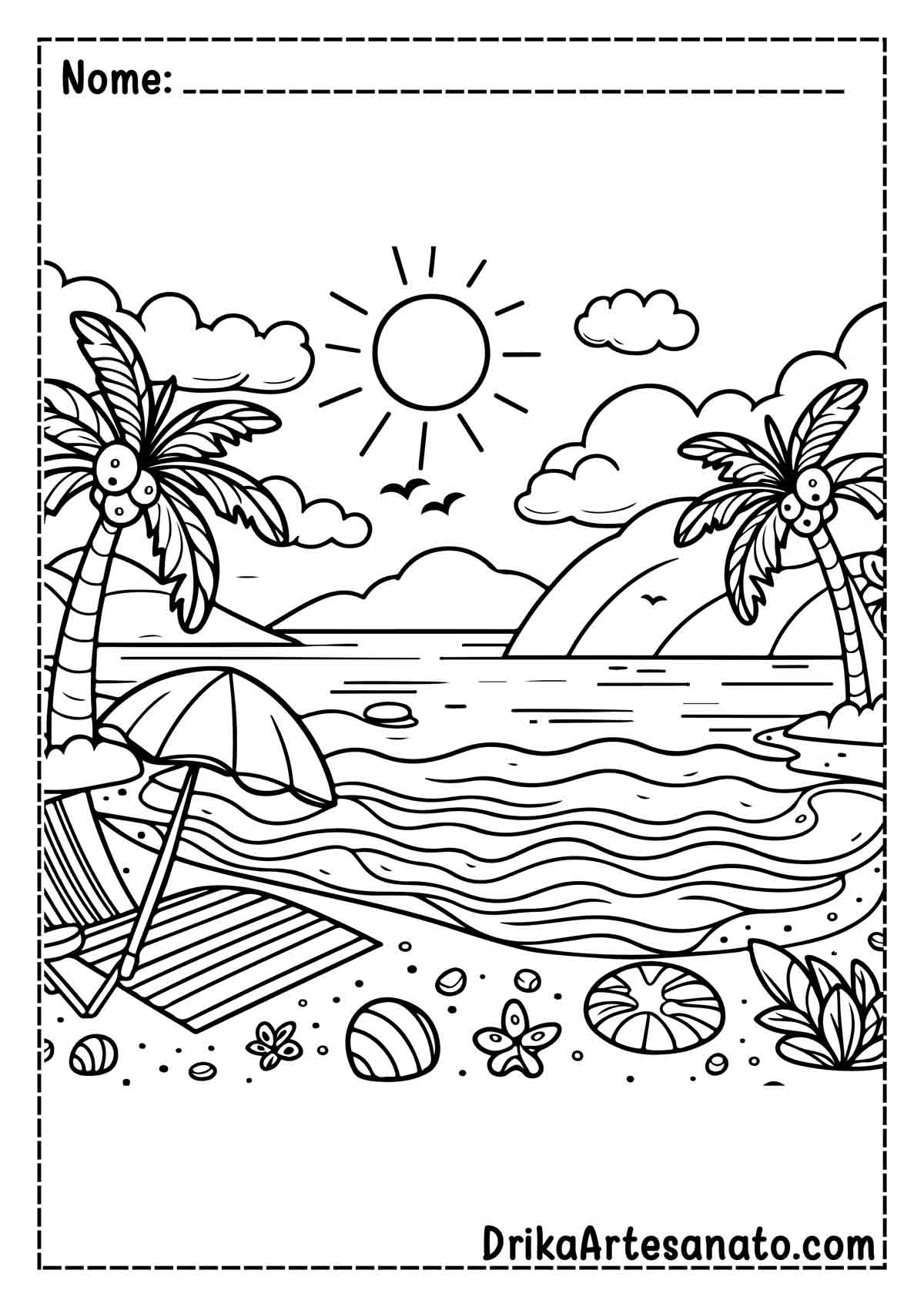 Desenho de Praia para Colorir e Imprimir