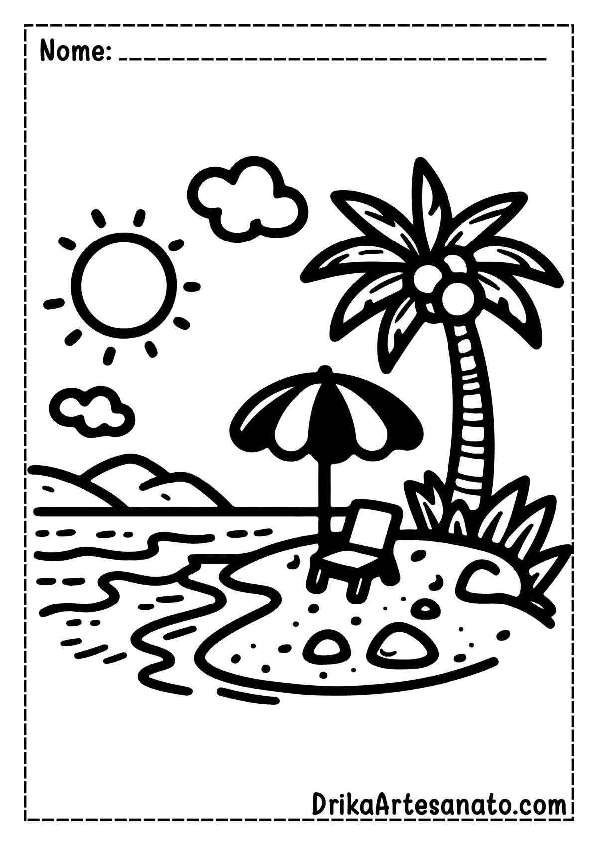 Desenho de Praia Fácil para Imprimir