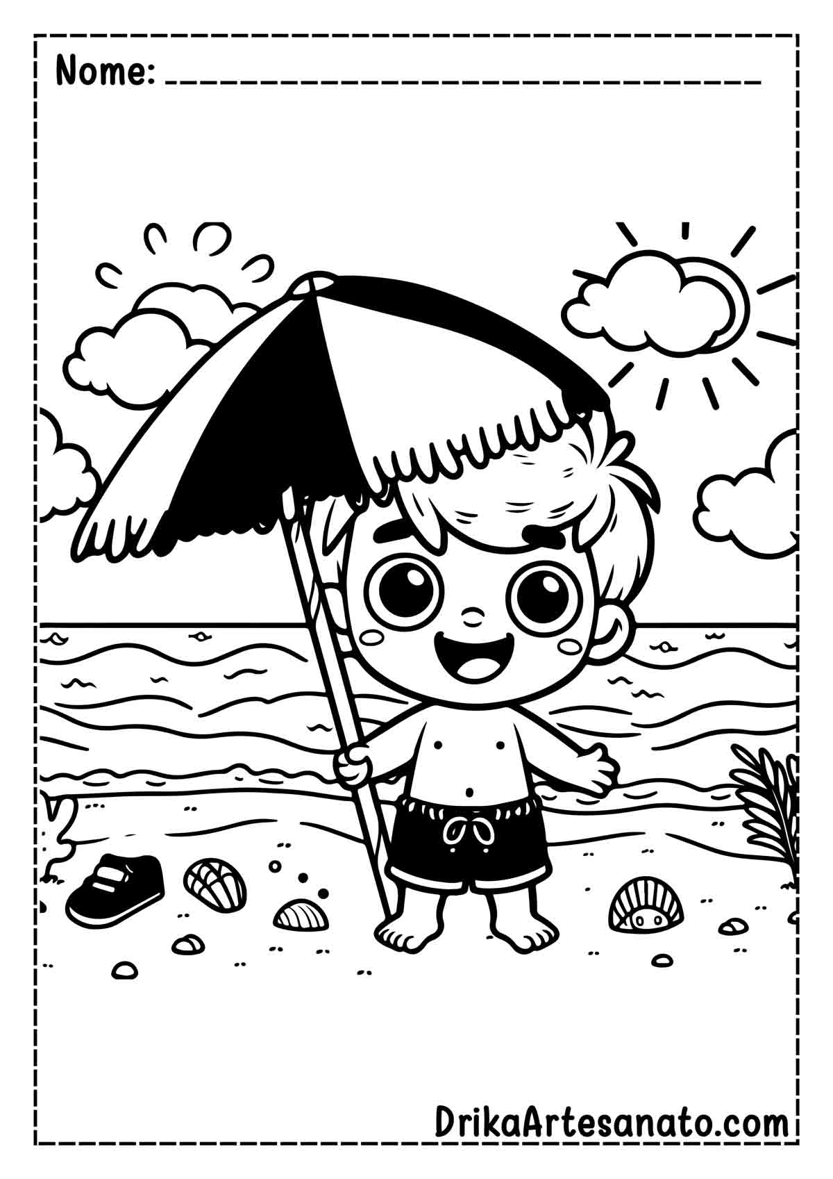 Desenho de Praia Infantil para Colorir