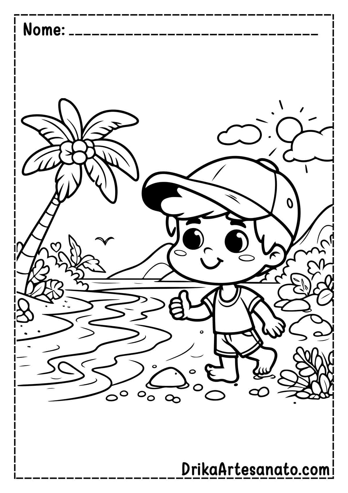 Desenho de Praia para Colorir e Imprimir