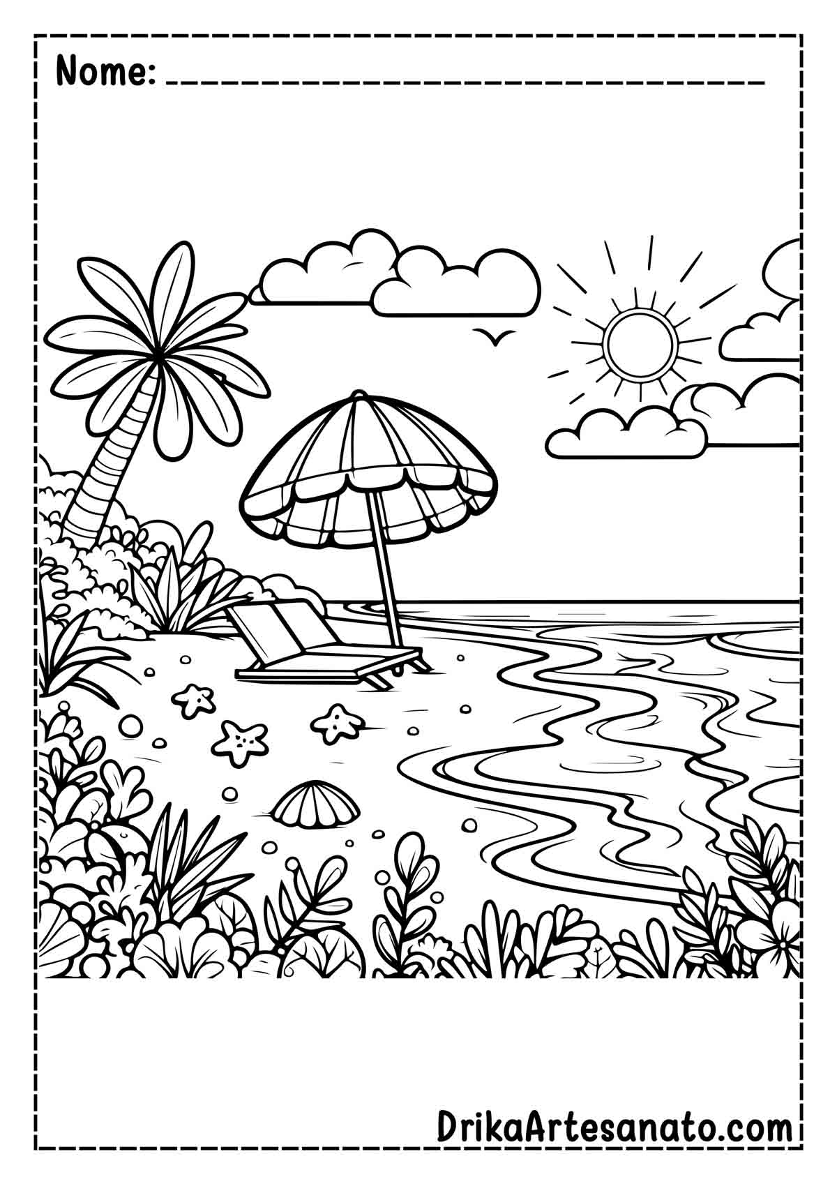 Desenho de Praia para Imprimir e Colorir