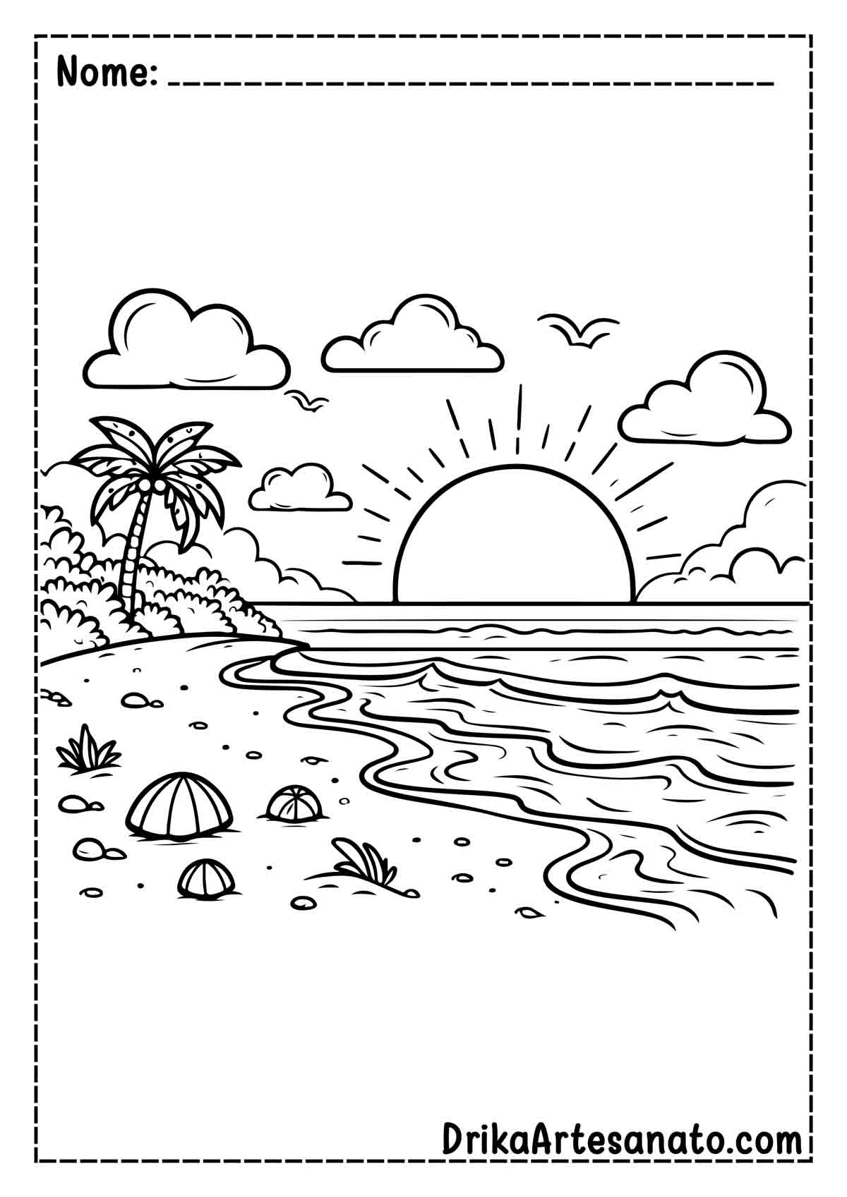 Desenho de Praia Fácil para Pintar