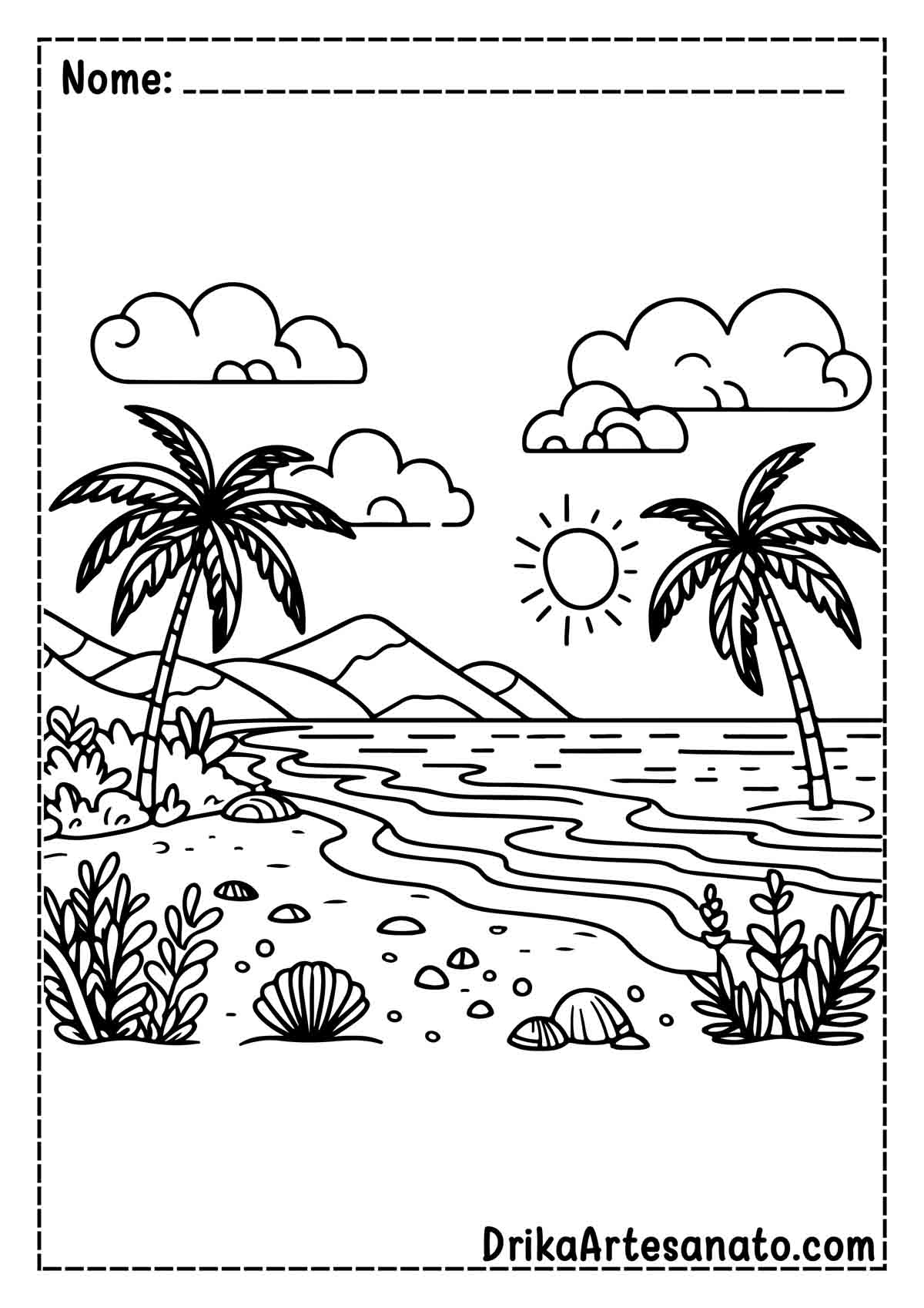 Desenho de Praia para Imprimir