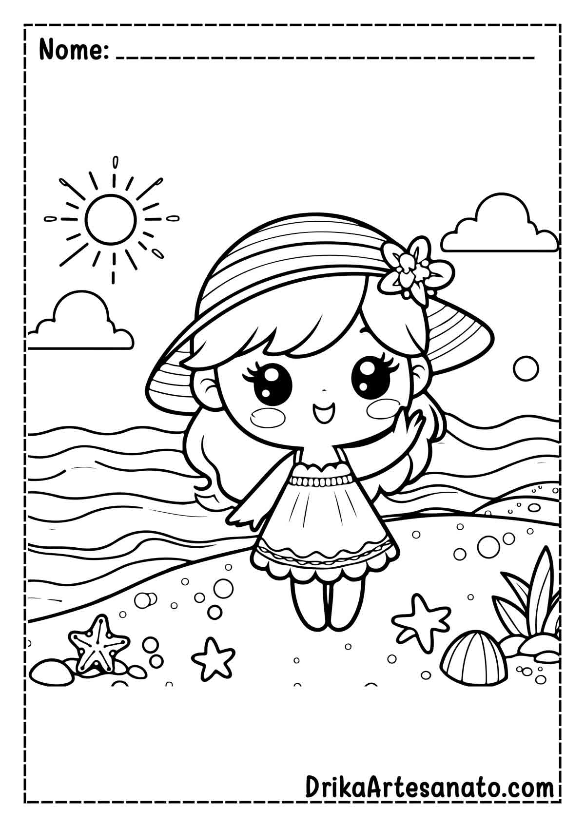 Desenho de Praia Simples para Colorir