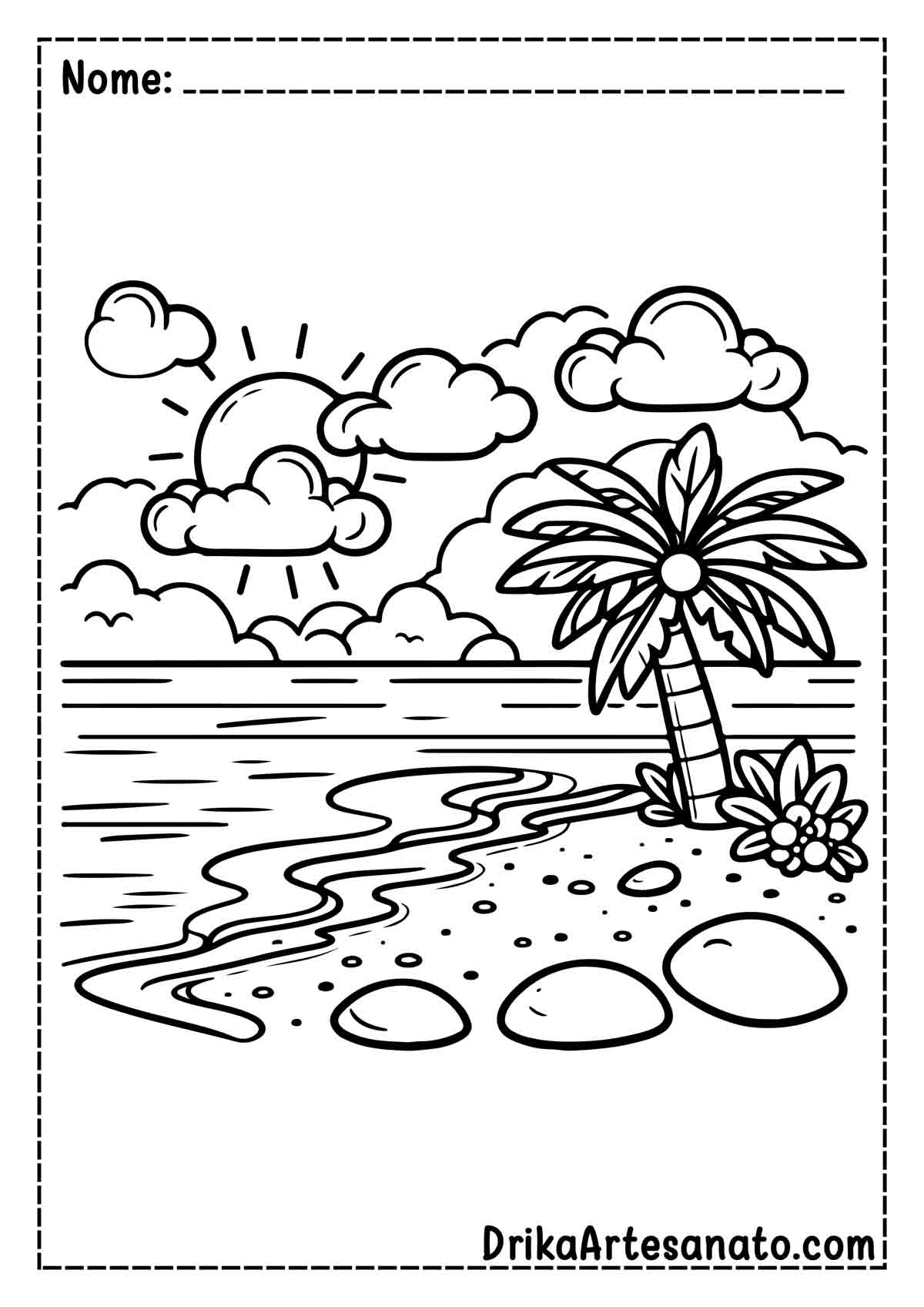 Desenho de Praia para Colorir e Imprimir