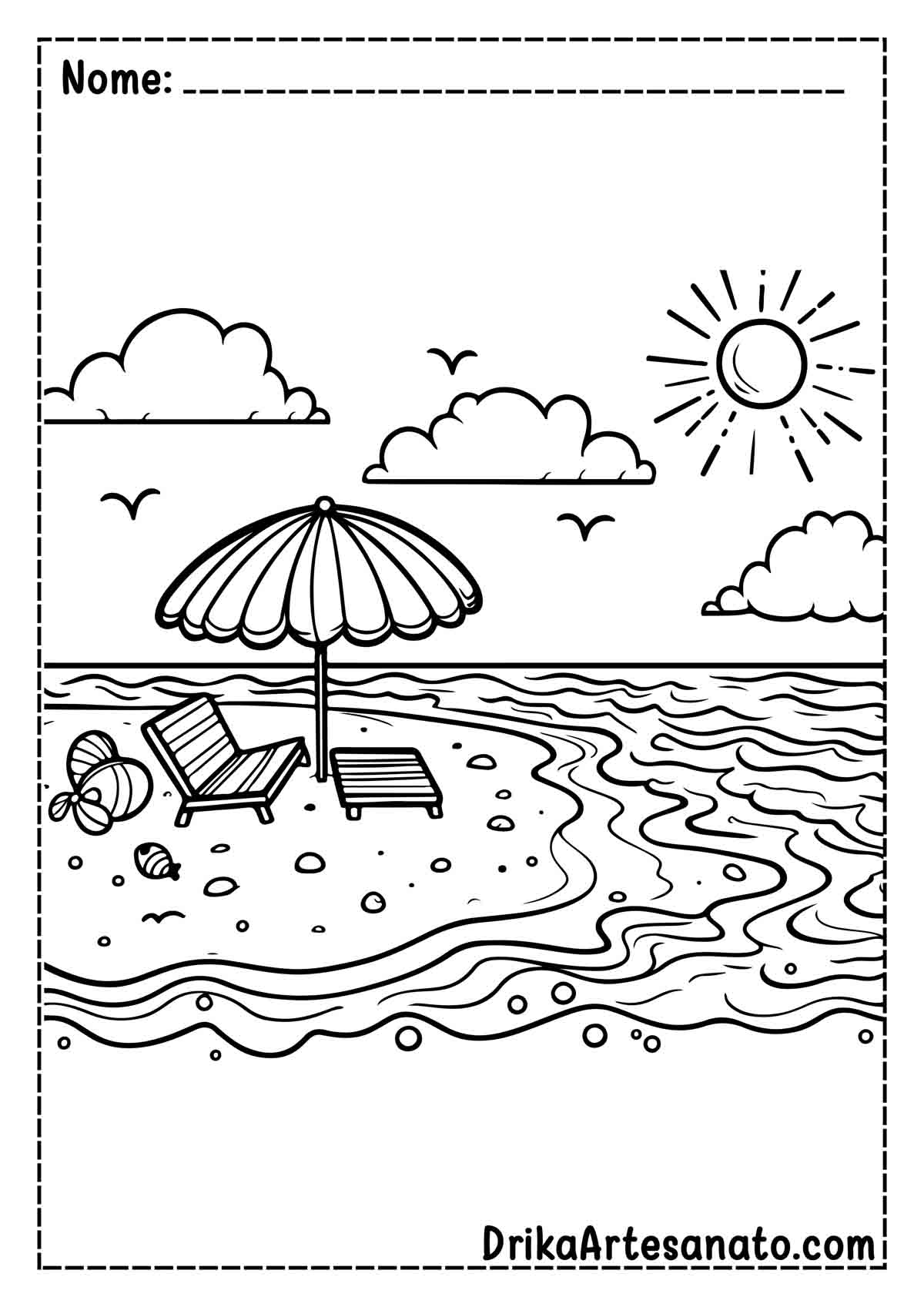 Desenho de Praia para Imprimir