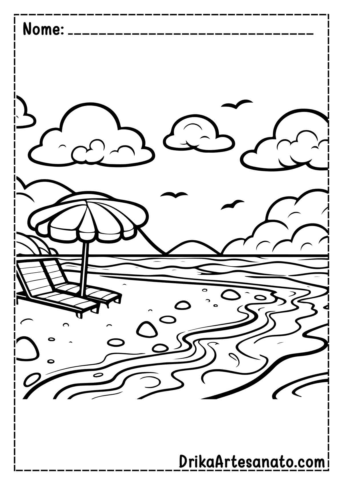 Desenho de Praia Fácil para Imprimir