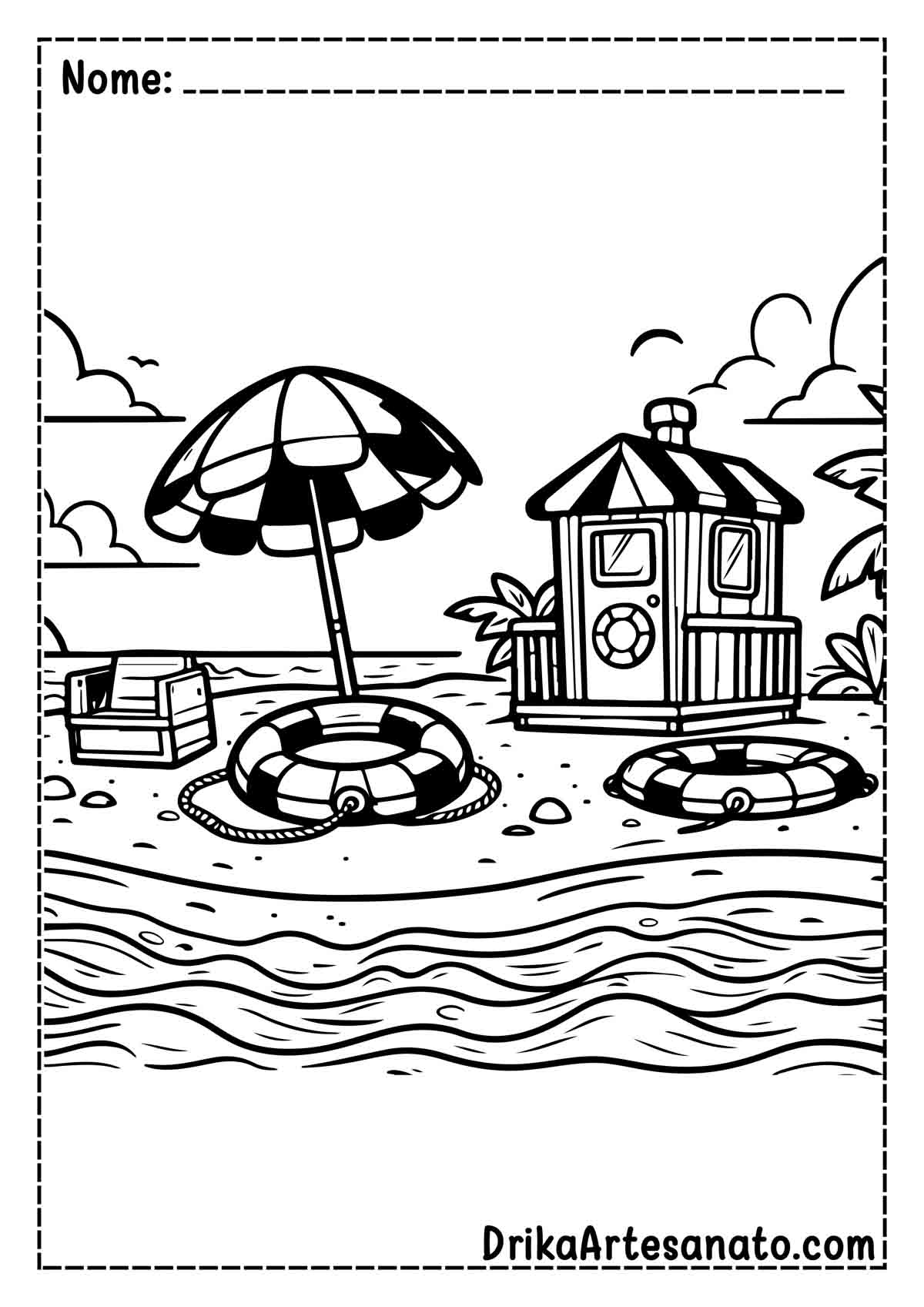 Desenho de Praia Simples para Colorir