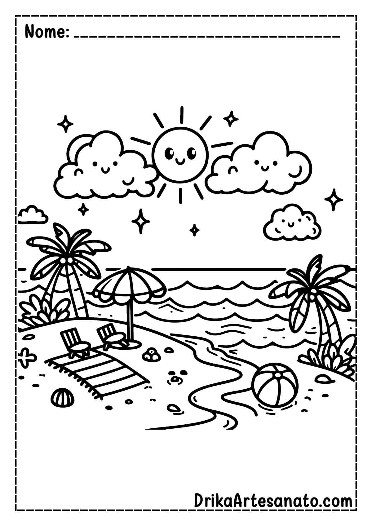 Desenho de Praia para Imprimir