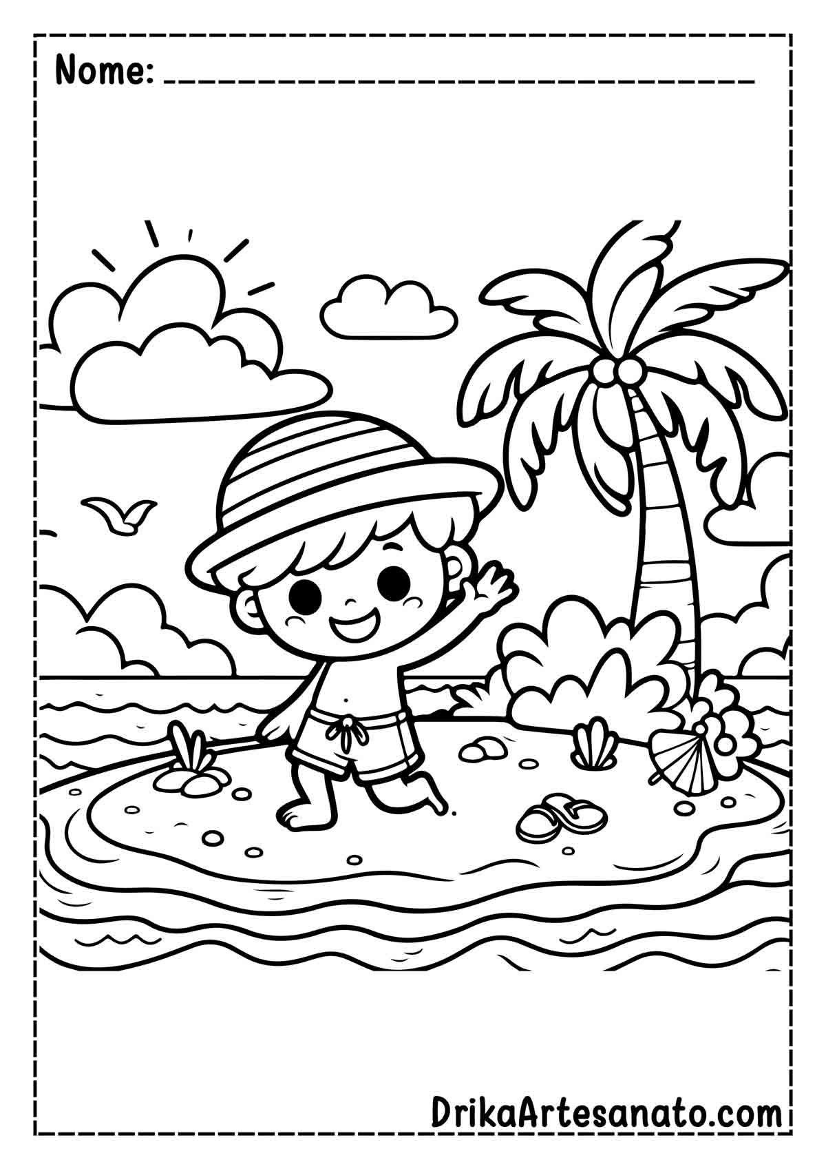 Desenho de Praia Simples para Colorir