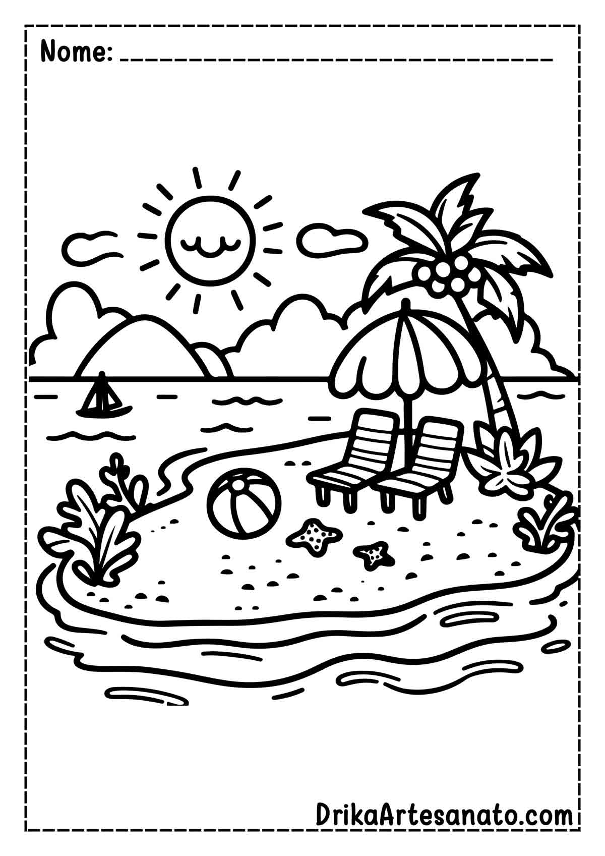 Desenho de Praia Fácil para Colorir