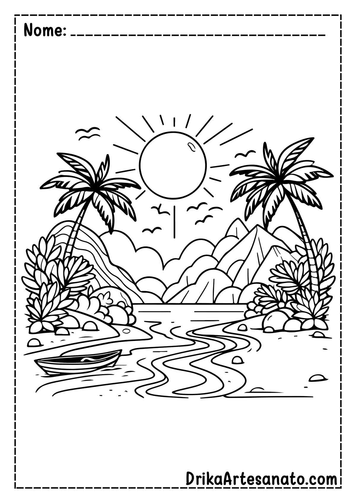 Desenho de Praia Realista para Colorir