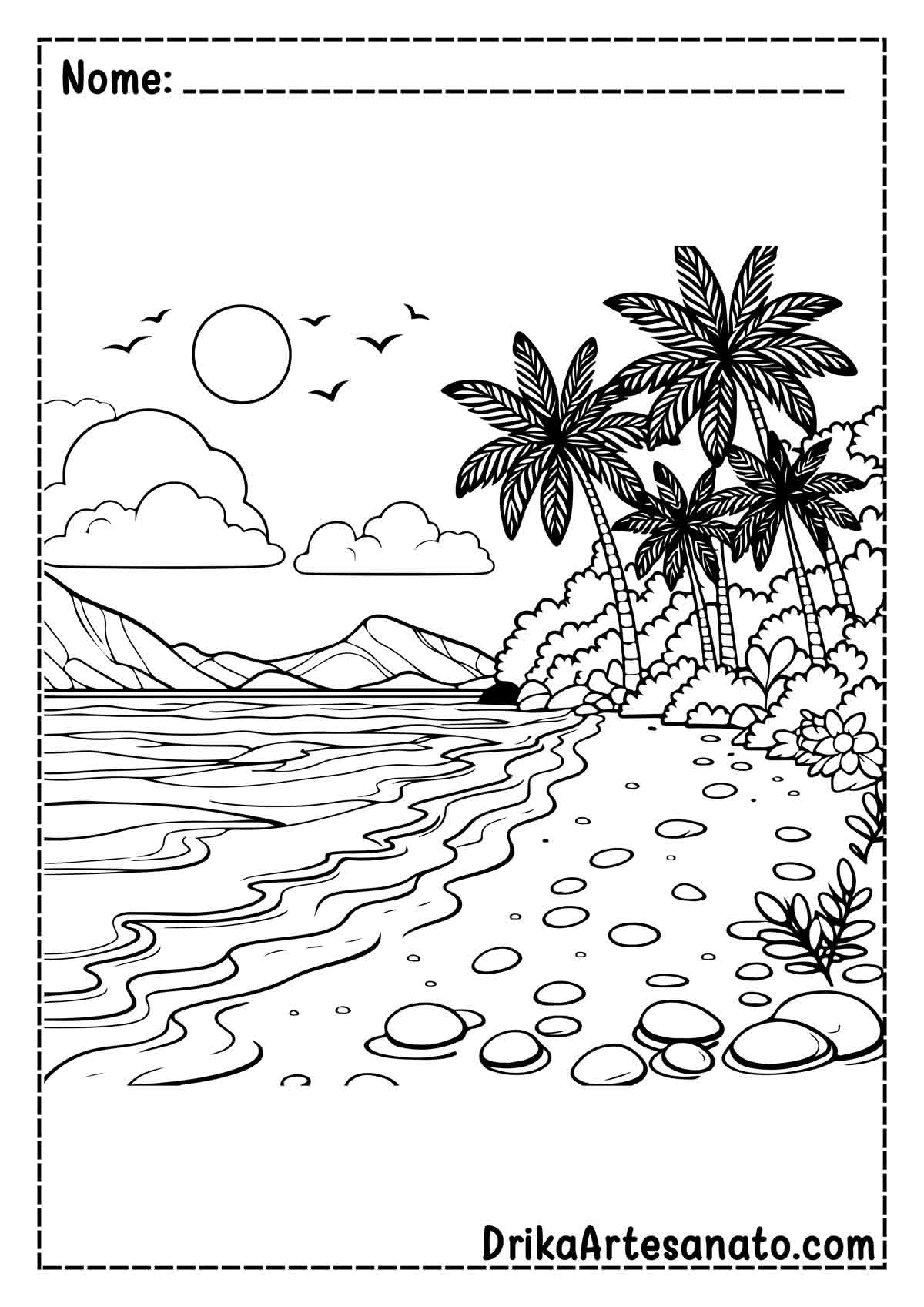 Desenho de Praia Realista para Imprimir