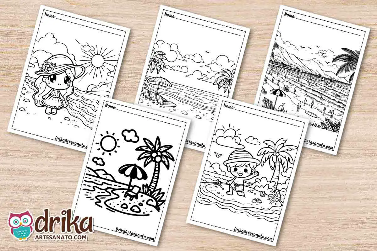 50 Desenhos de Praia para Colorir Grátis em PDF