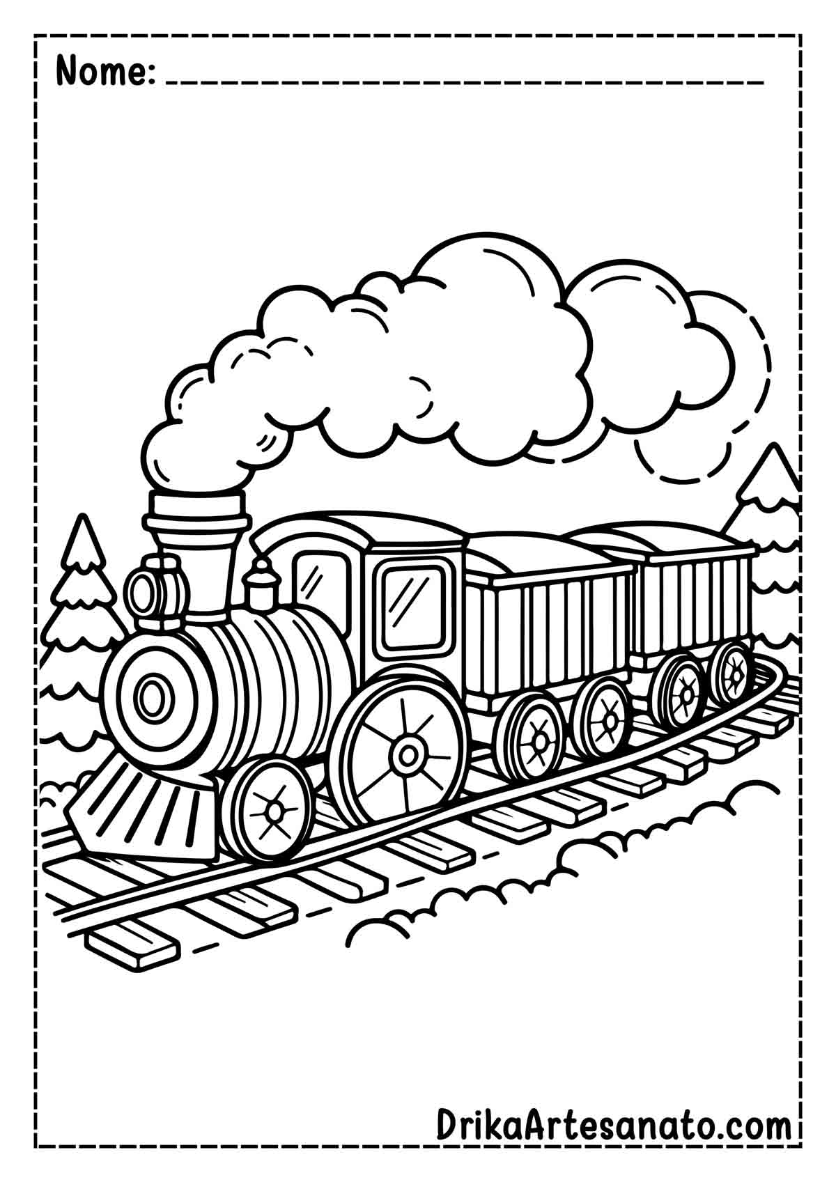 Desenho de Trem com Vagões para Pintar