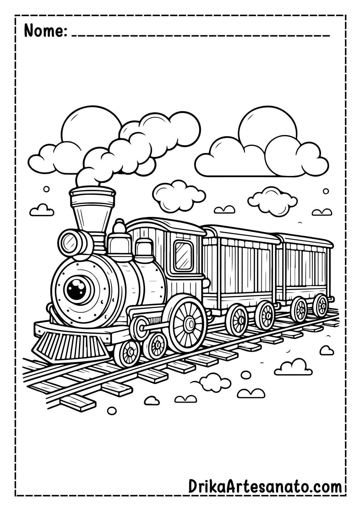 Desenho de Trem com Vagões para Colorir