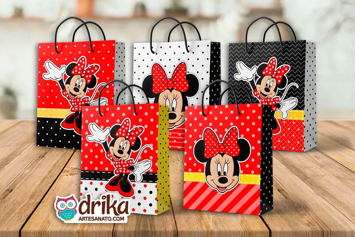 Sacolinhas de Papel da Minnie Vermelha para Imprimir Grátis