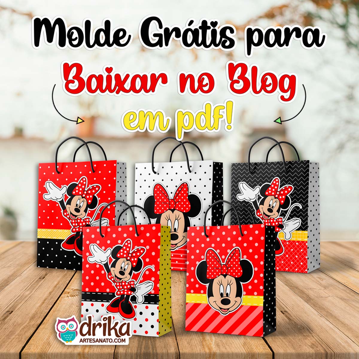 Molde de Sacolinhas de Papel da Minnie Vermelha para Baixar