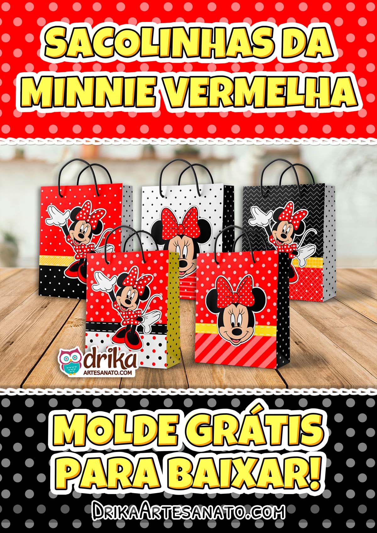 Molde de Sacolinhas de Papel da Minnie Vermelha para Baixar em PDF