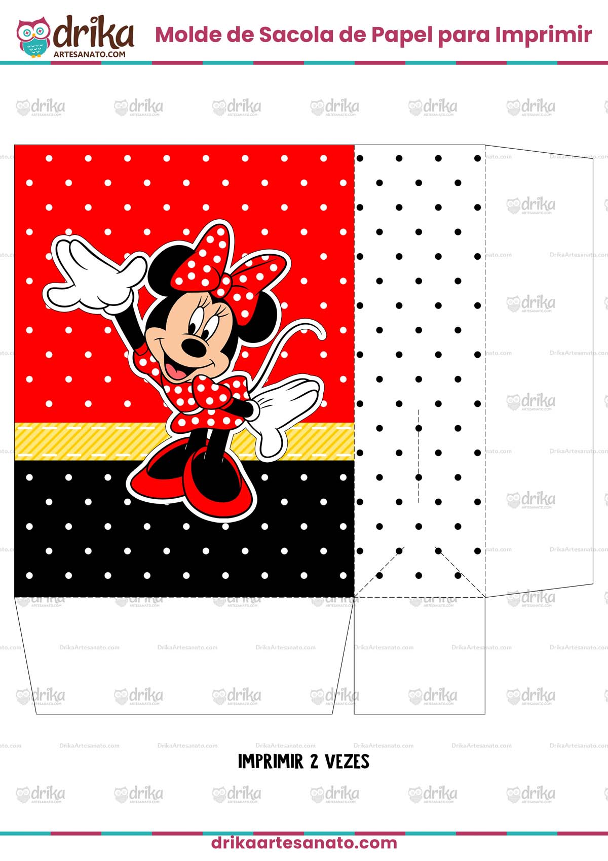 Sacolinha de Papel da Minnie Vermelha Modelo 1 em PDF