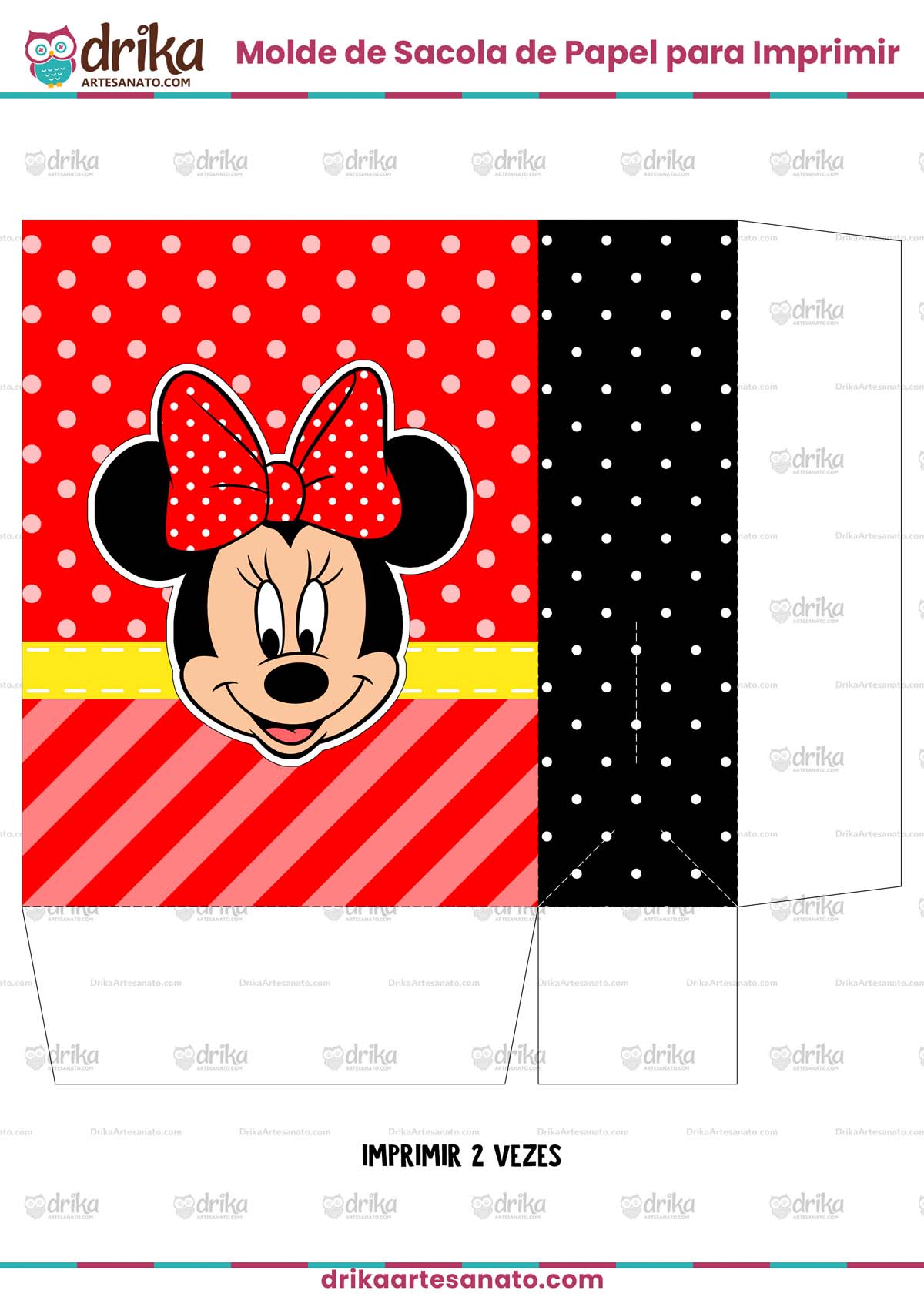 Sacolinha de Papel da Minnie Vermelha Modelo 10 em PDF