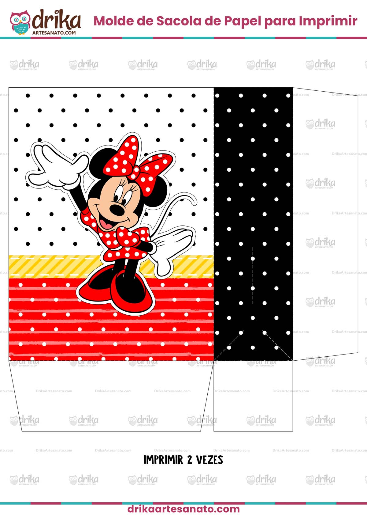 Sacolinha de Papel da Minnie Vermelha Modelo 2 em PDF