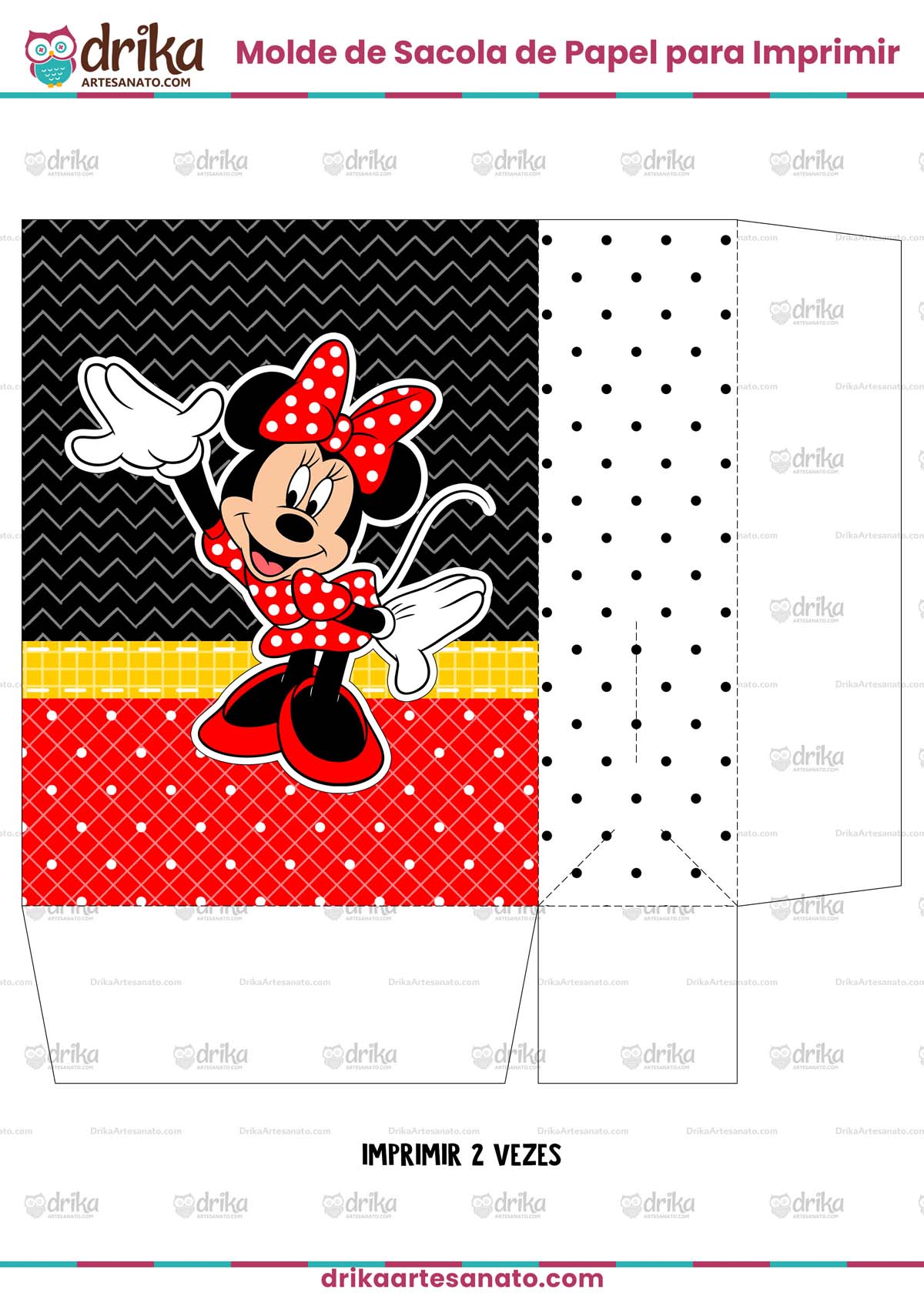 Sacolinha de Papel da Minnie Vermelha Modelo 3 em PDF