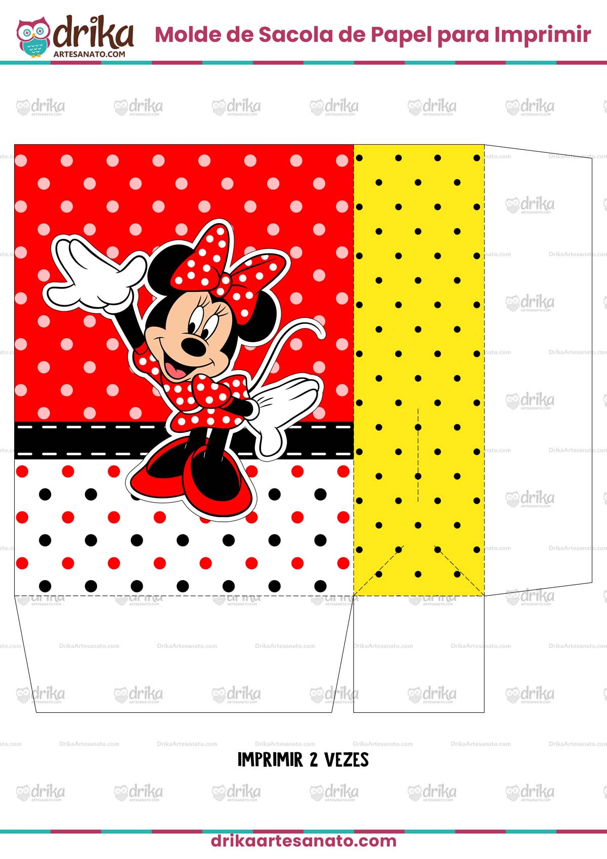 Sacolinha de Papel da Minnie Vermelha Modelo 4 em PDF