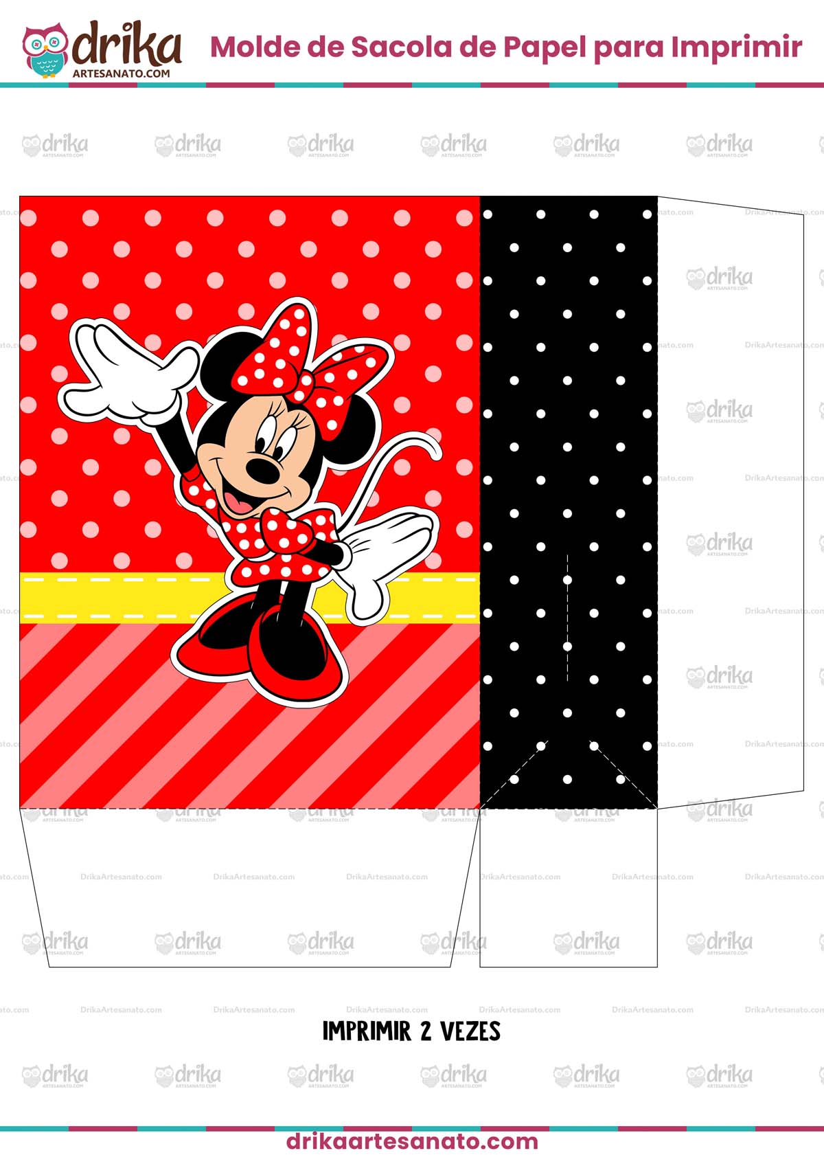 Sacolinha de Papel da Minnie Vermelha Modelo 5 em PDF