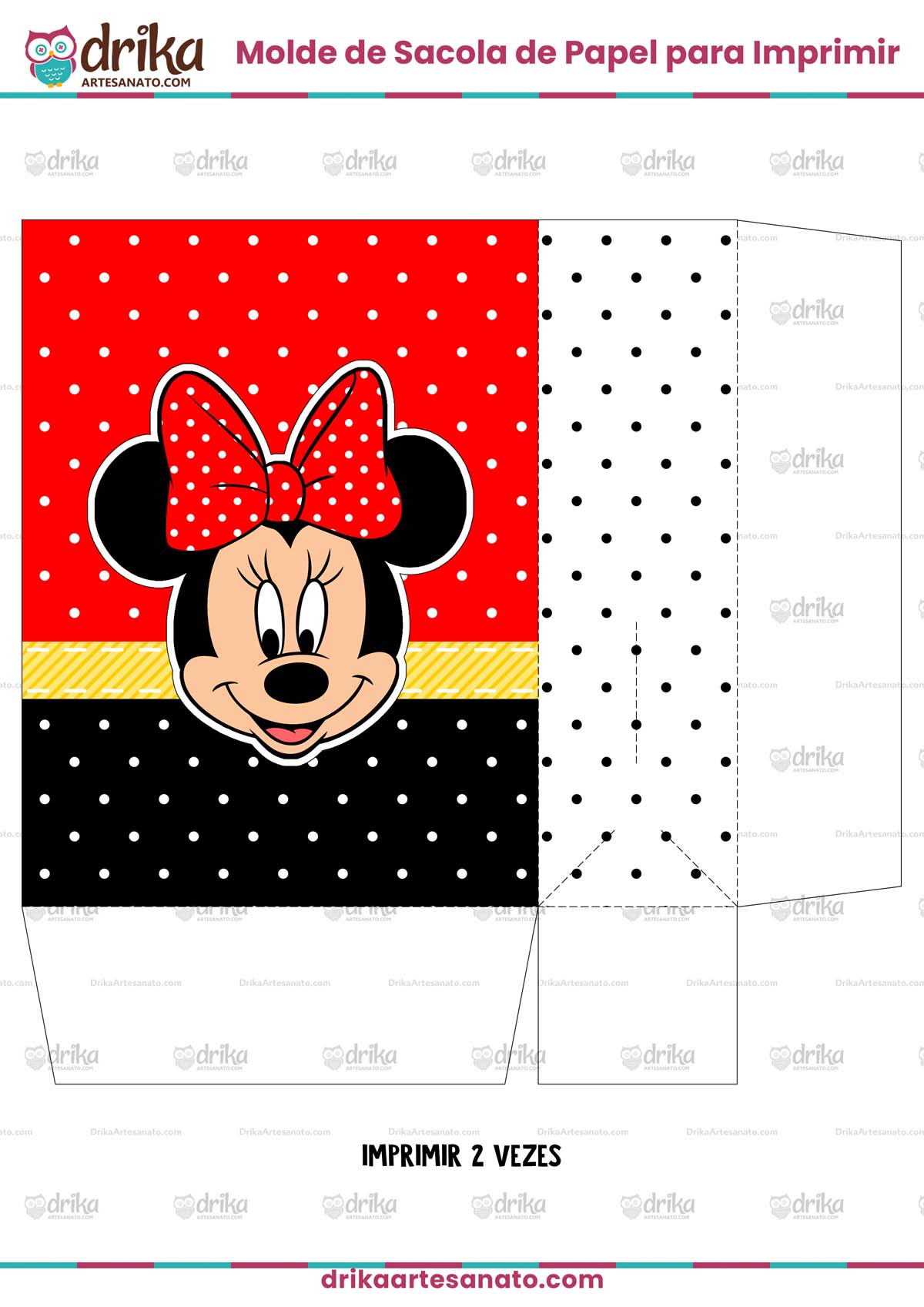 Sacolinha de Papel da Minnie Vermelha Modelo 6 em PDF