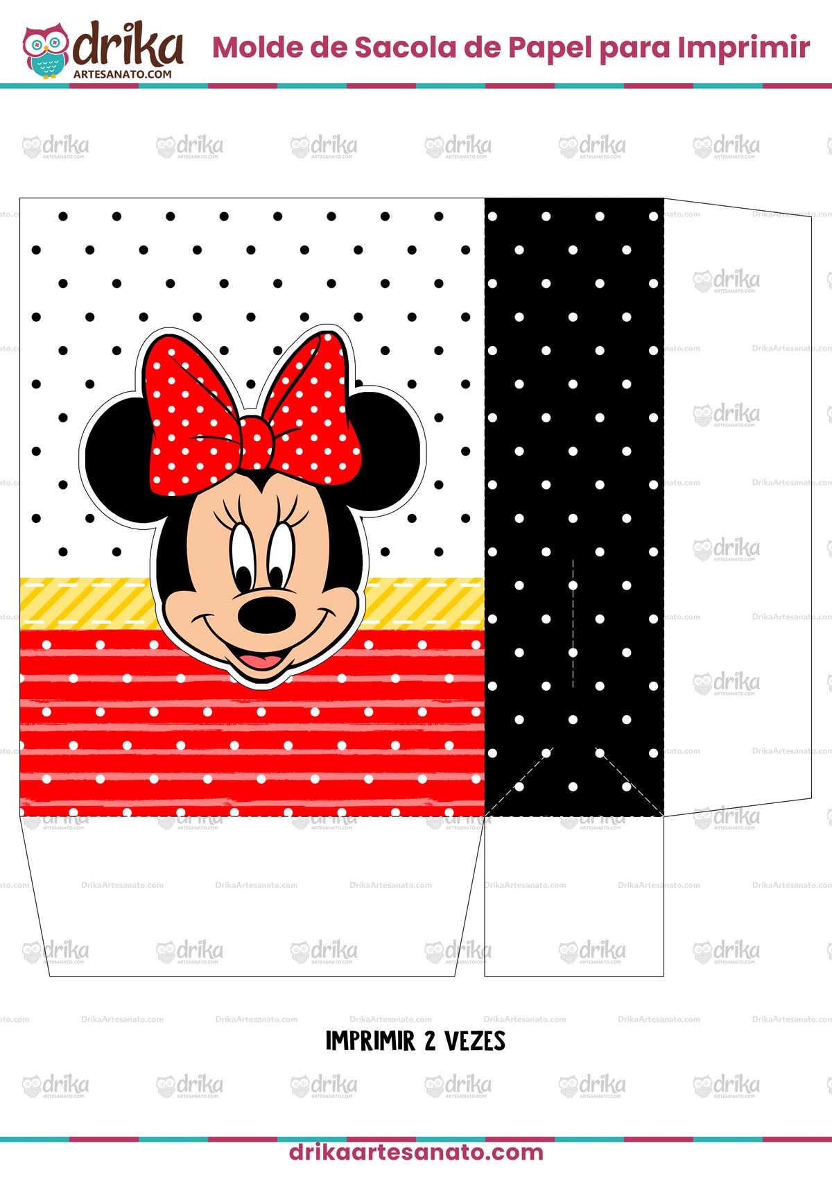 Sacolinha de Papel da Minnie Vermelha Modelo 7 em PDF