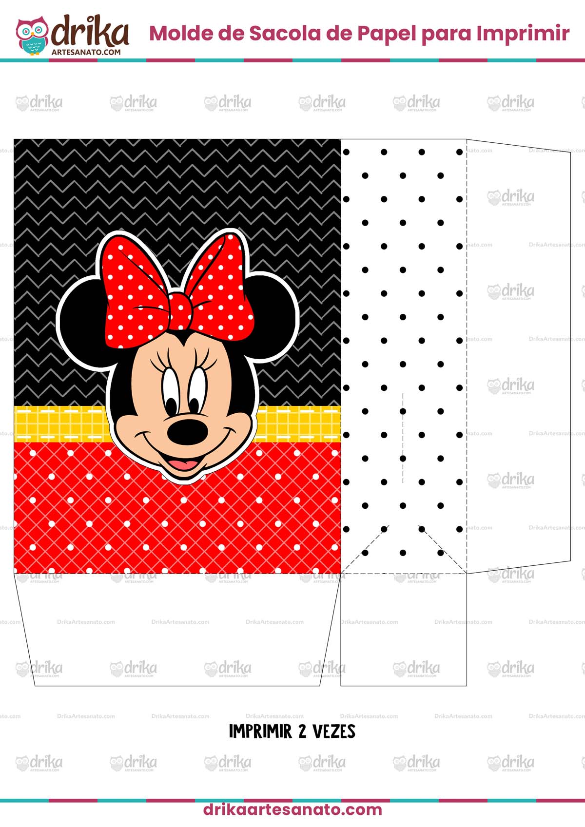 Sacolinha de Papel da Minnie Vermelha Modelo 8 em PDF