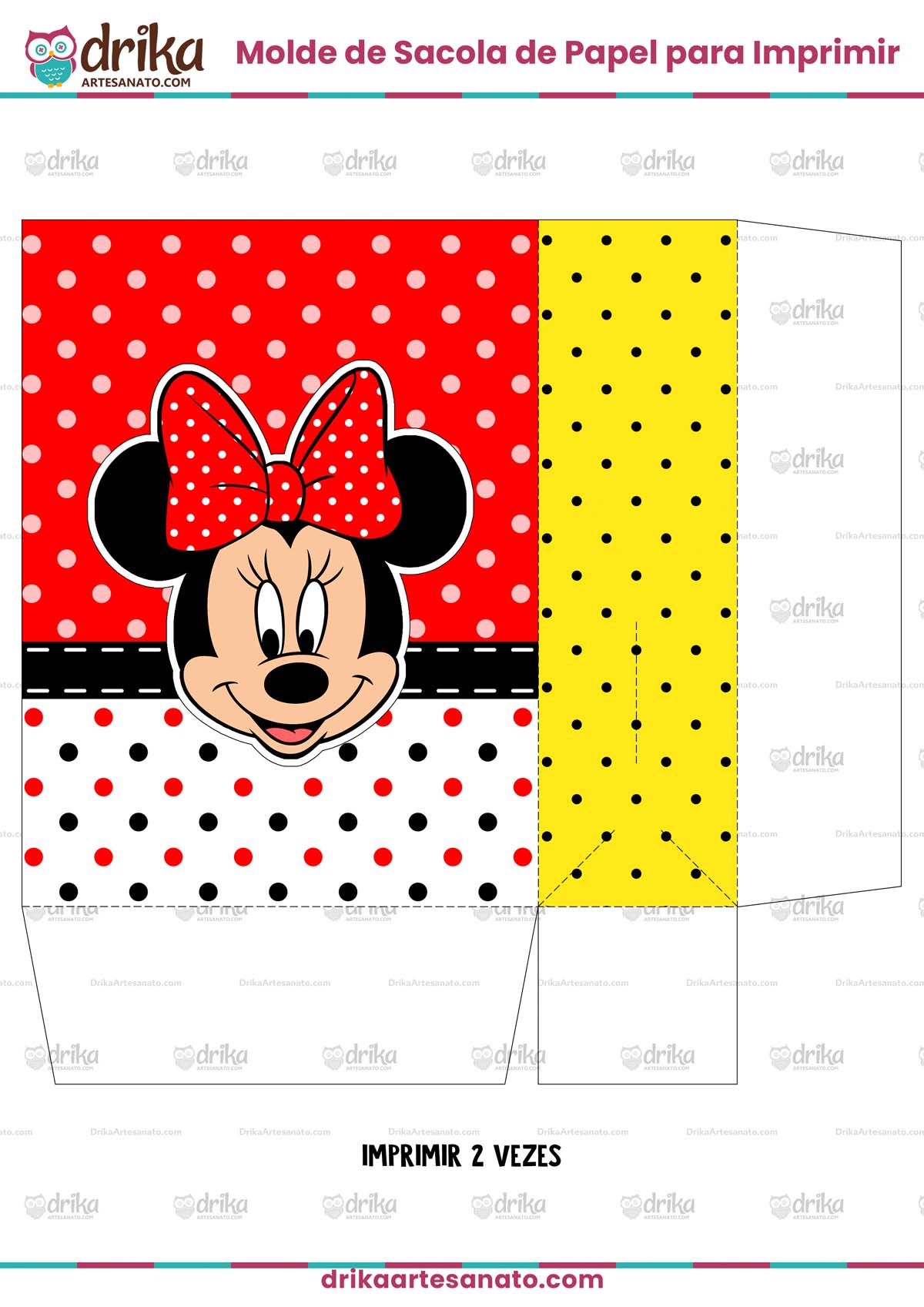 Sacolinha de Papel da Minnie Vermelha Modelo 9 em PDF