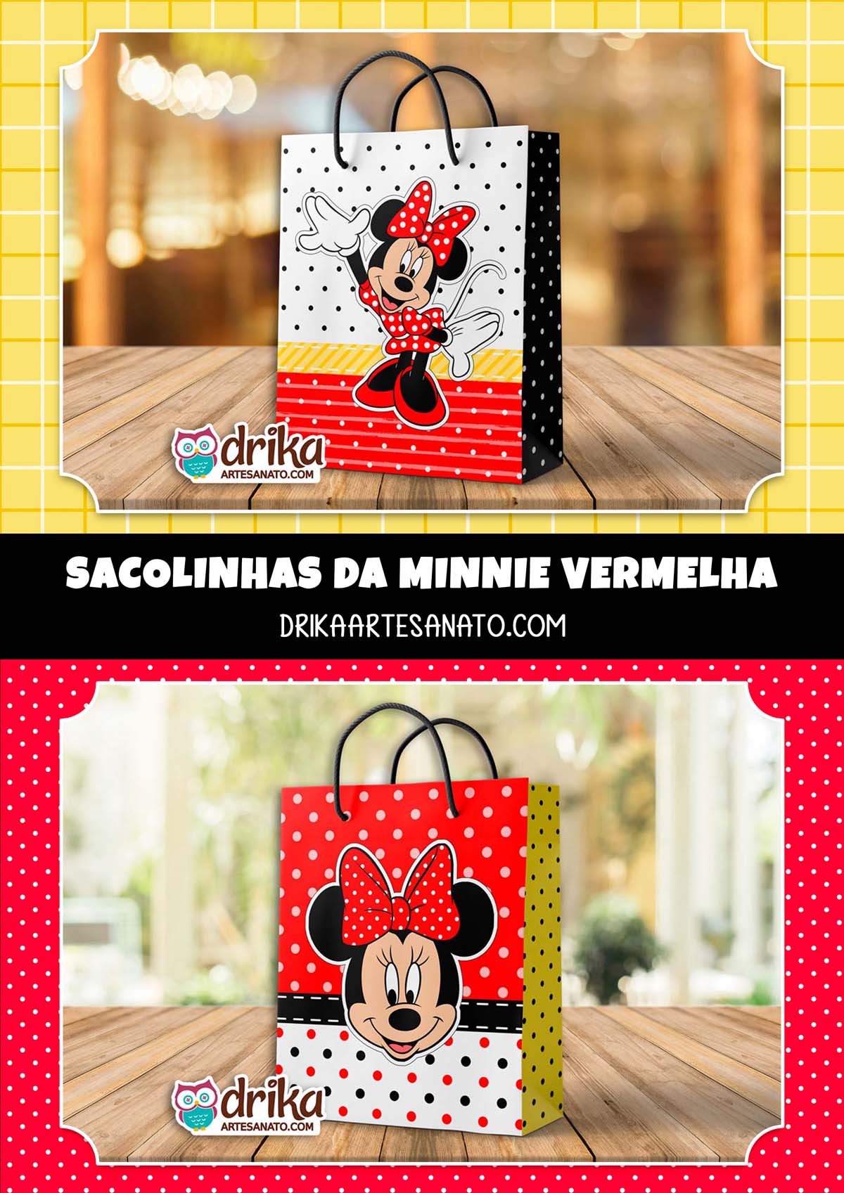 Molde de Sacolinhas de Papel da Minnie Vermelha para Imprimir