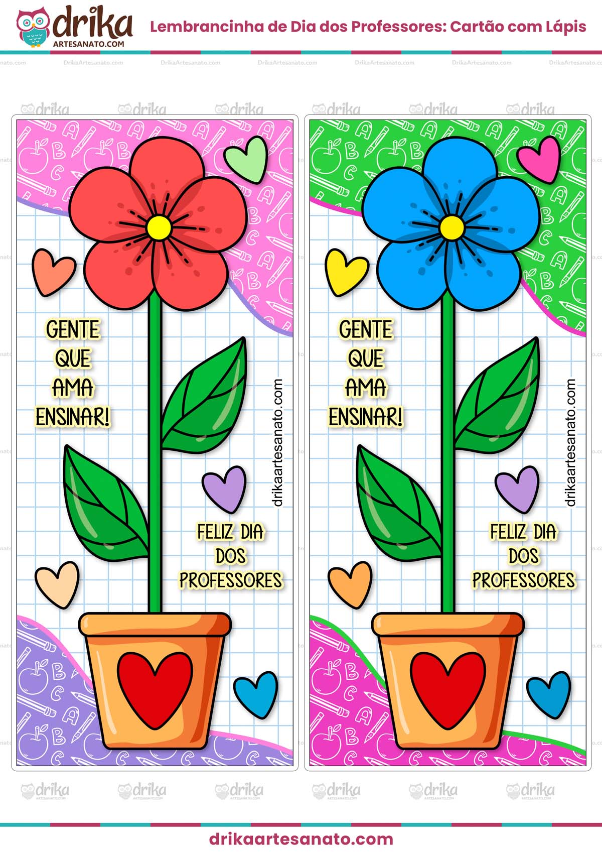 Lembrancinha de Dia dos Professores: Cartão Porta Lápis Modelo 1 em PDF