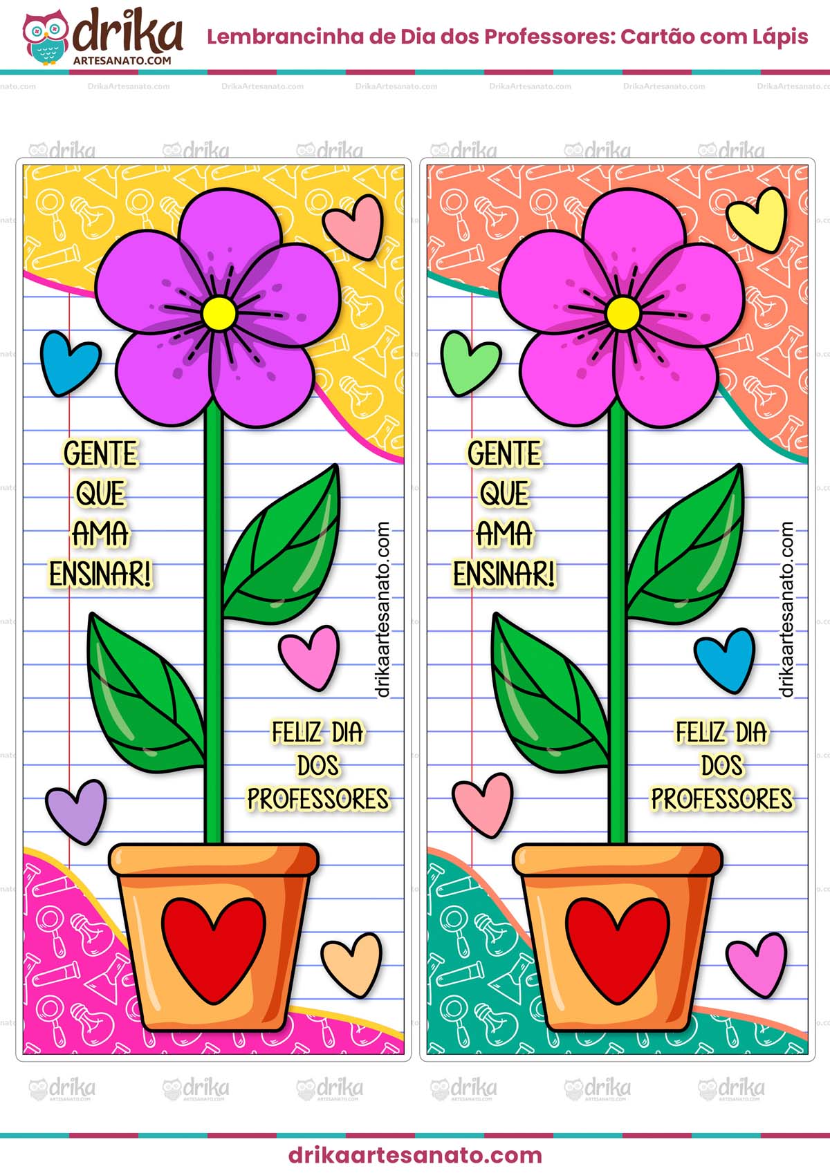 Lembrancinha de Dia dos Professores: Cartão Porta Lápis Modelo 4 em PDF
