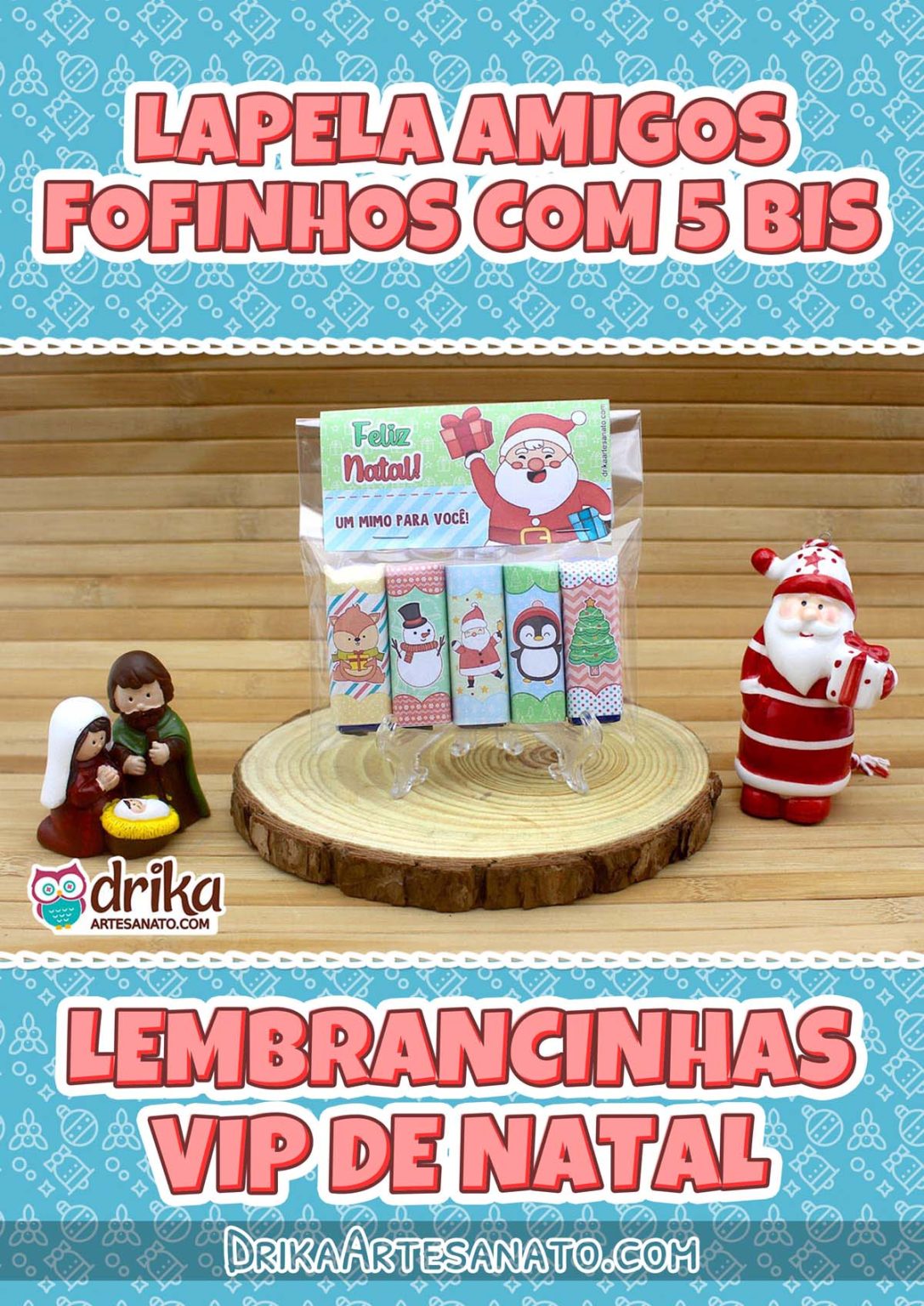 Lembrancinha de Natal: Lapela de Papai Noel e Rótulos para 5 Bis