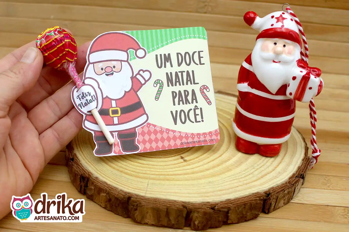 Lembrancinha de Natal Prática: Card Porta Pirulito de Papai Noel