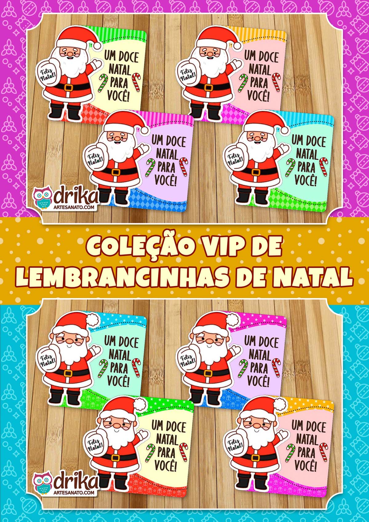 2 Modelos Encantadores de Card Porta Pirulito de Papai Noel