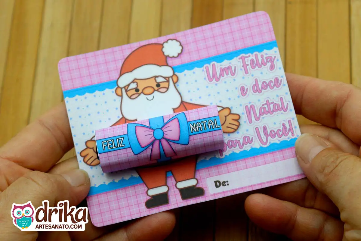 Lembrancinha de Natal Simples para Alunos: Card com Bis de Papai Noel