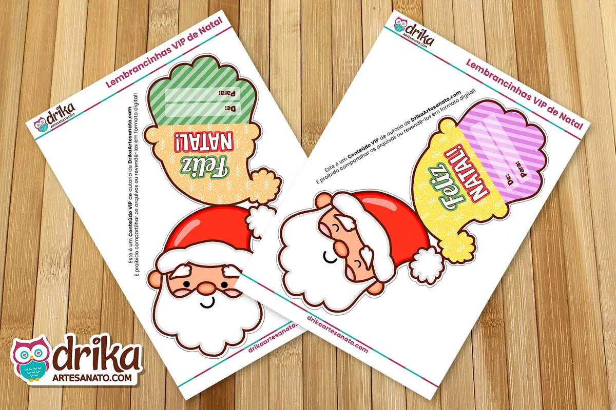 Lapela de Papai Noel Cute em 3 Tamanhos Diferentes para Imprimir