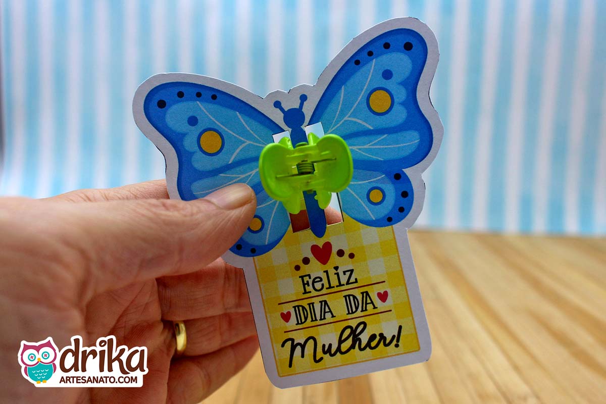 Lembrancinha Dia da Mulher: Card Mini Piranha com Borboleta para Celebrar